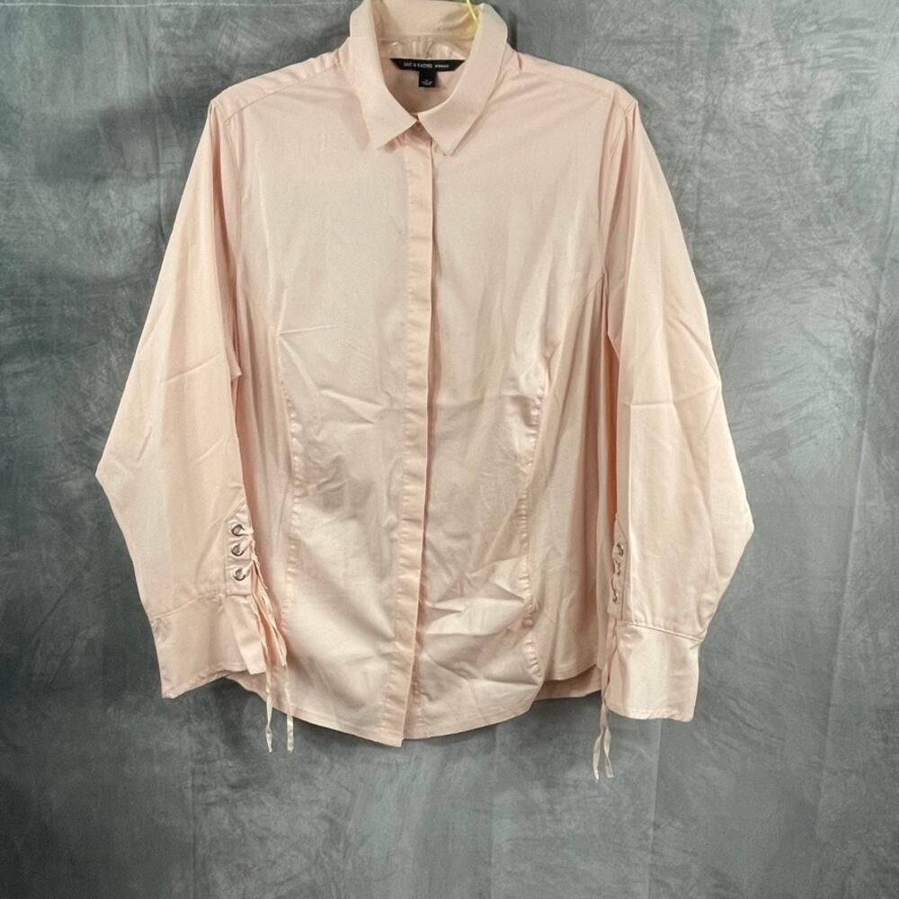 Zac & Rachel women's peach button down blouse L/S size 1X puff and tie cuffs